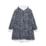 Blue Leopard Hooded Blanket – Cozy Animal Print Oversized Wearable Throw