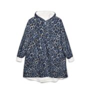 Blue Leopard Plush Hooded Blanket