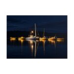 Night Harbor Boat Poster — Serene Sailboat Reflection Wall Art